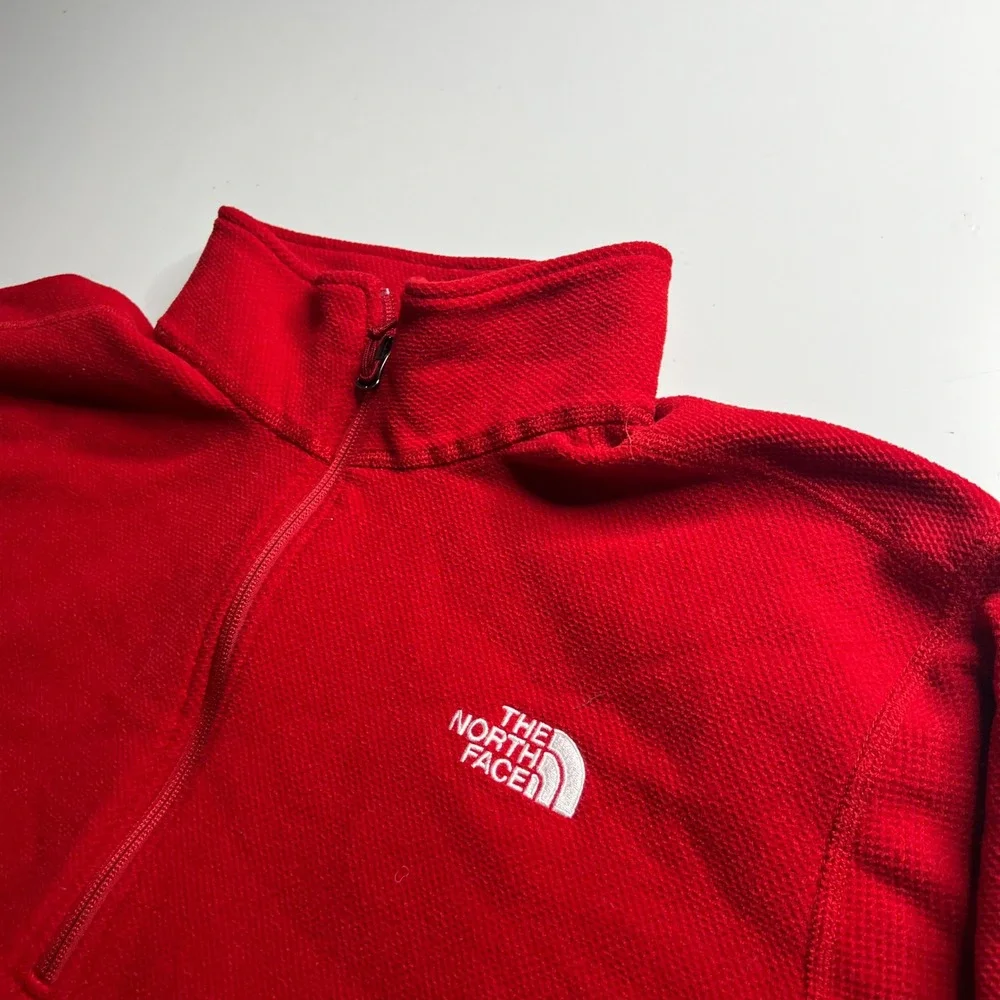 The North‎ Face Mens XXL Red Textured Fleece Quarter Zip Pullover Sweater